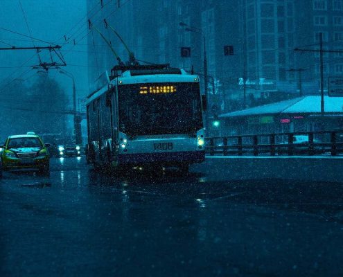 city traffic in rain